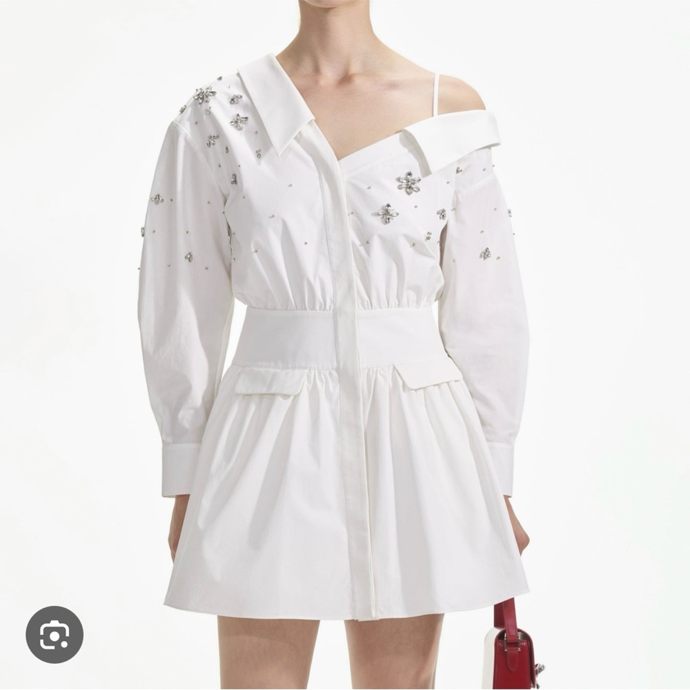 Self Portrait Cotton White Embellished Dress